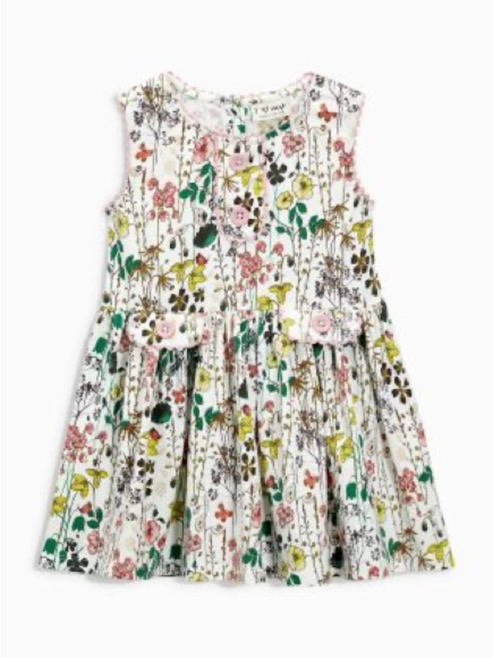Next Direct size 2-3 yrs White Floral Cotton Sundress with Pink Button Detail